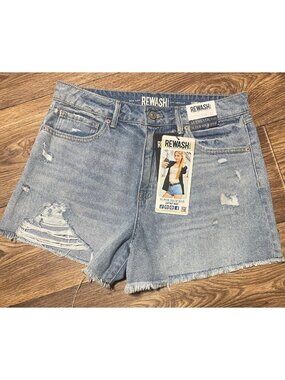 Rewash Womens Super High Rise Jean Shorts Vintage Babe 9/29 Distressed Denim